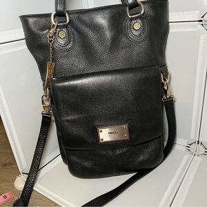 DKNY Large Black Leather Shoulder Handbag Or Crossbody Bag Gold Hardware